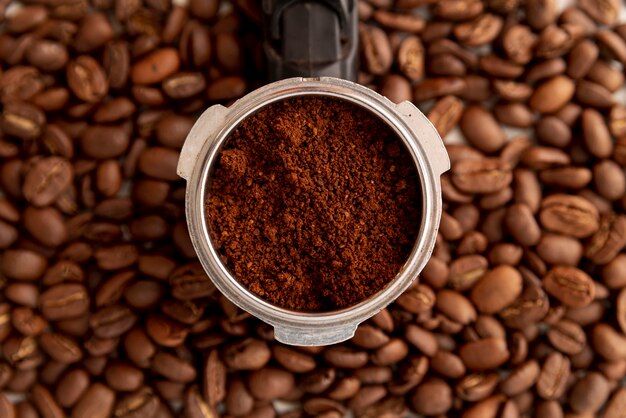 Close-up coffee powder and beans