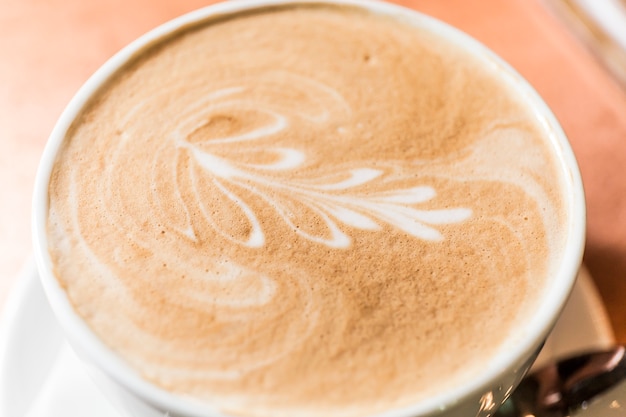 Close-up coffee with latte art