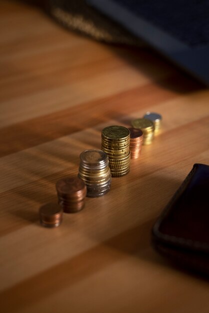 Close up on coins saved for energy crisis expenses