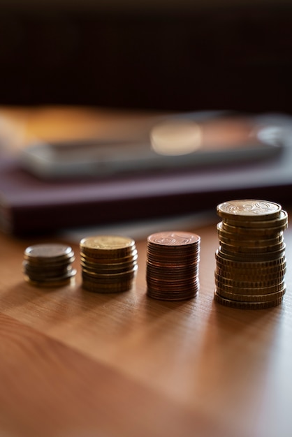 Close up on coins saved for energy crisis expenses