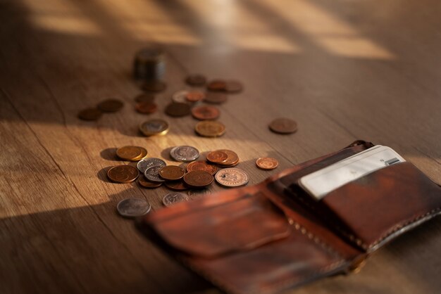 Close up on coins saved for energy crisis expenses