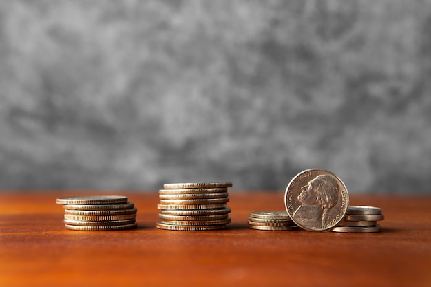 Free photo close up on coins on table