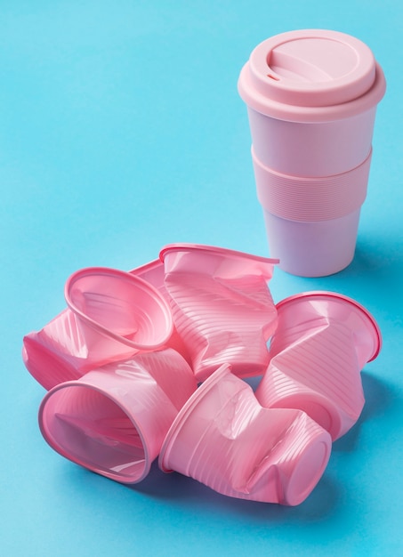 Close-up collection of plastic cups