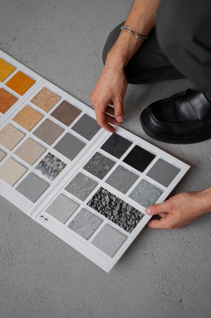 Close-up of color palette used by interior designer