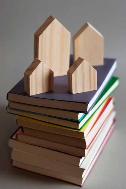 Free photo close up on colorful books pile