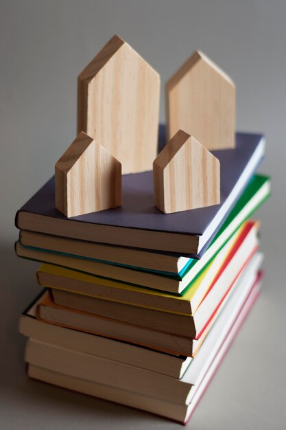 Close up on colorful books pile