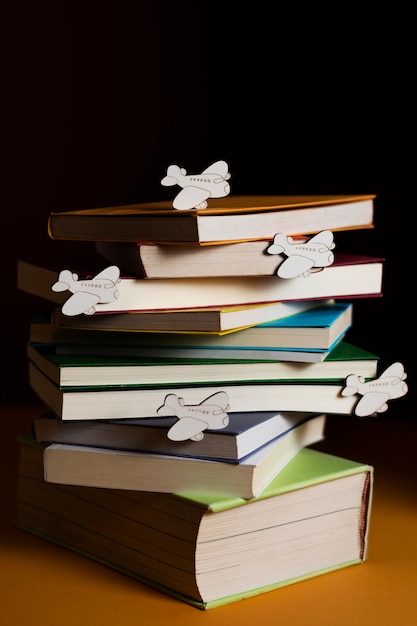 Close up on colorful books pile