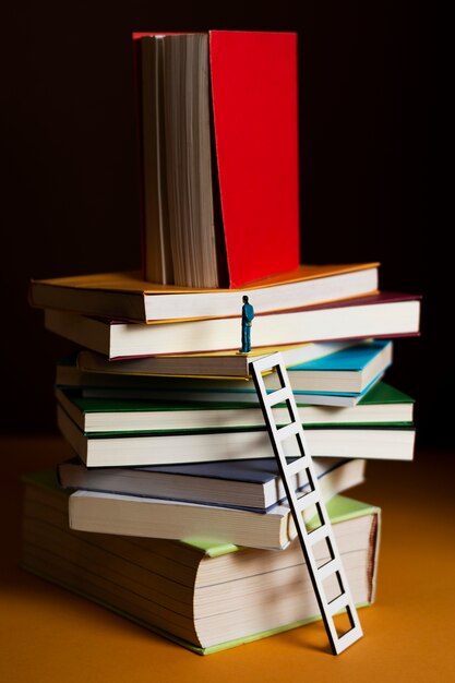 Close up on colorful books pile