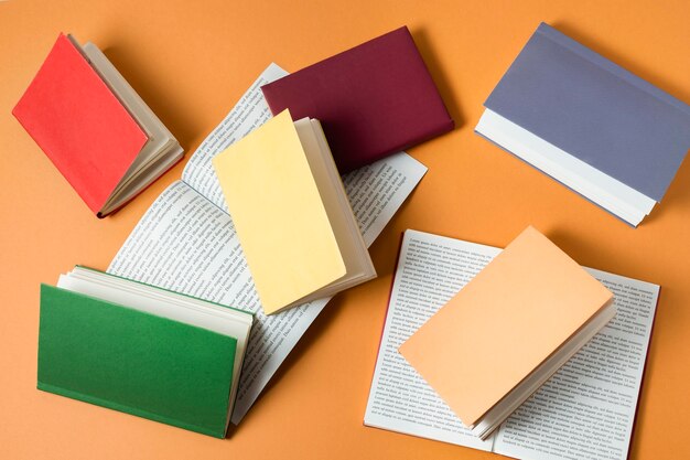 Close up on colorful books pile