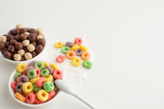 Close-up colorful cereal bowls