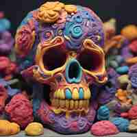 Free photo close up of colorful skull made of plasticine on black background