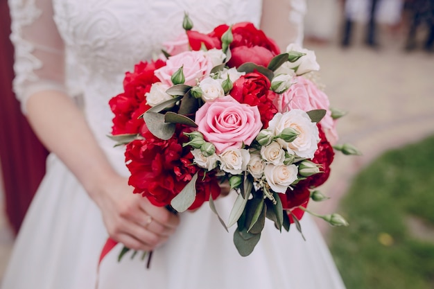 Close-up of colorful wedding bouquet