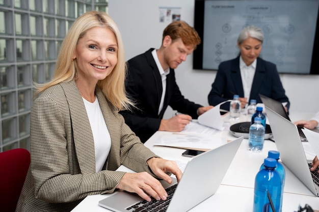 Close up on company team working