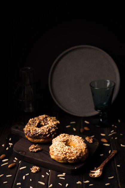 Close-up cookies on wooden board