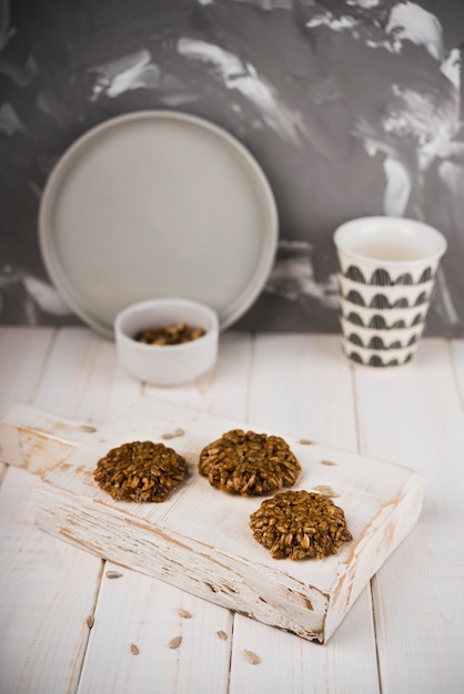 Close-up cookies on wooden board