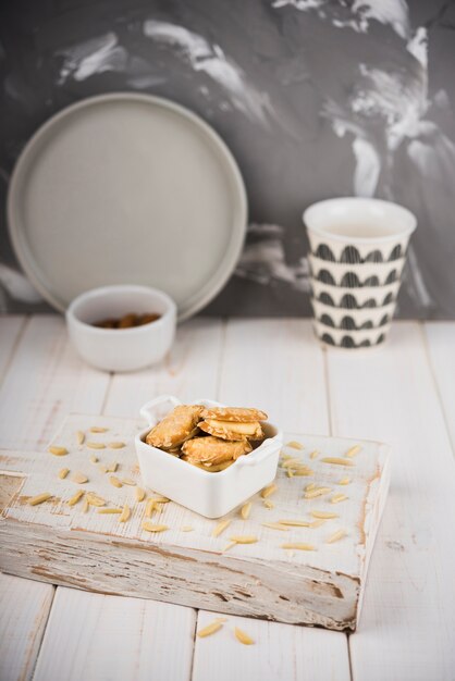 Close-up cookies on wooden board