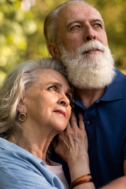 Close up couple admiring nature