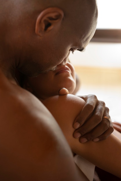 close up on couple having intimacy moments