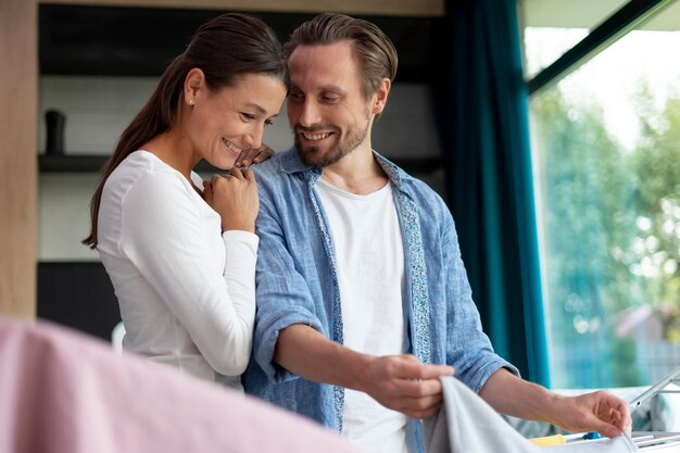 Close up on couple at home sharing tender moments