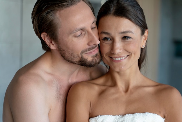 Free photo close up on couple at home sharing tender moments