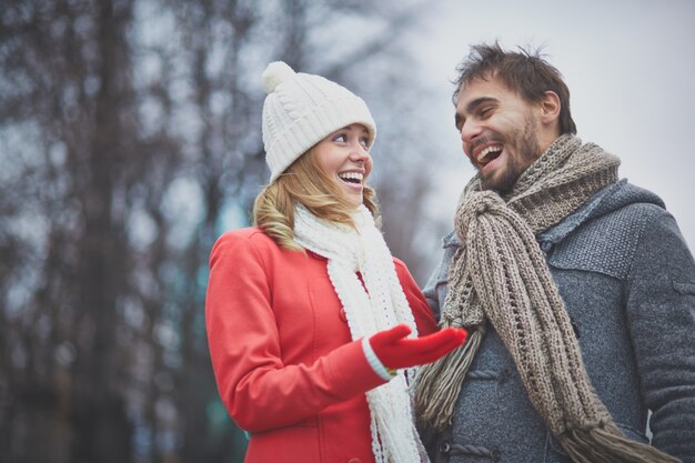 Close-up of couple joking and laughing