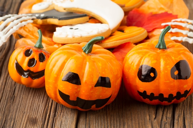 Close-up creepy halloween pumpkins