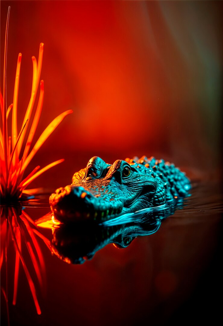 Free Photo close up on crocodile in neon light