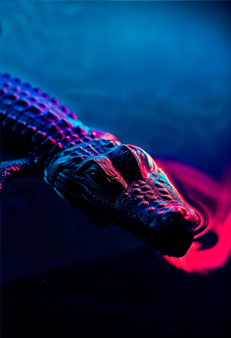 Free Photo close up on crocodile in neon light
