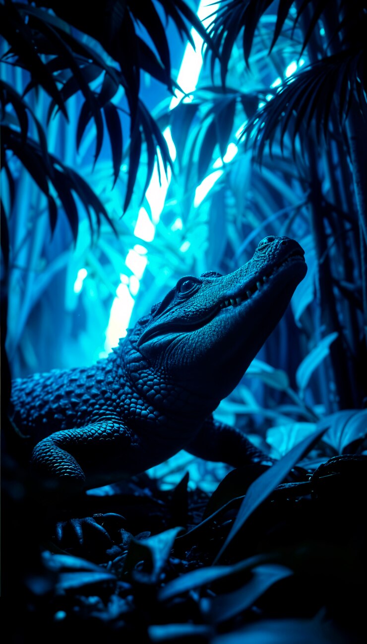 Free Photo close up on crocodile in neon light