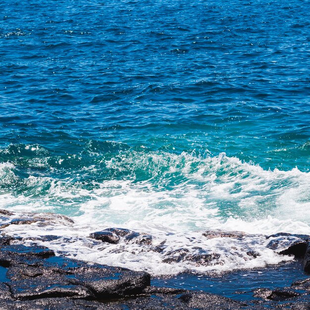 Close-up crystalline wavy water at the beach