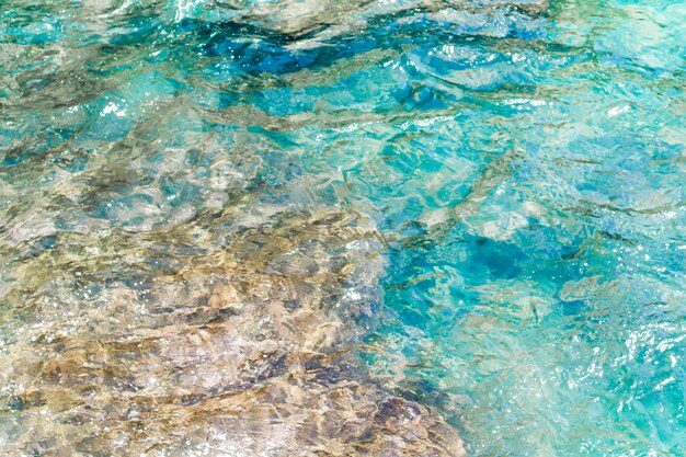 Close-up crystalline wavy water at the beach