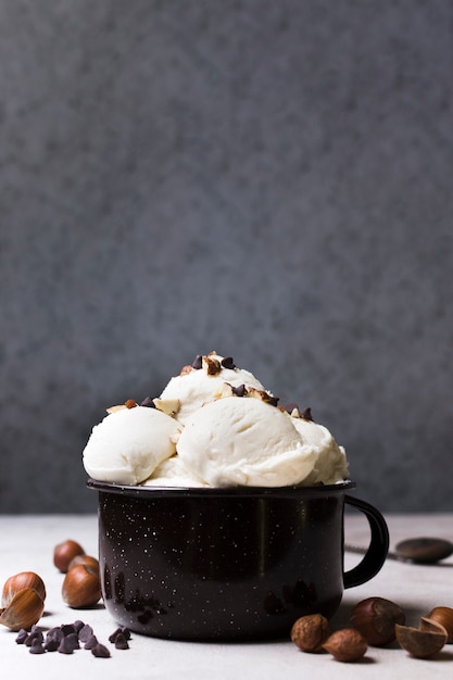 Free photo close-up cup filled with homemade sorbet