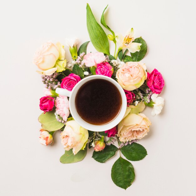 Close-up cup on flower composition