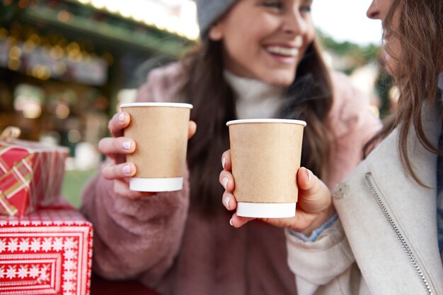 Close up of cups with mulled wine