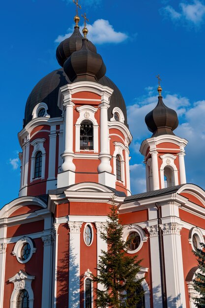 Close up on Curchi monastery aginst the blue sky