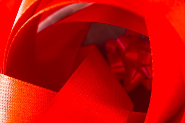 Close-up of curved red stain ribbon