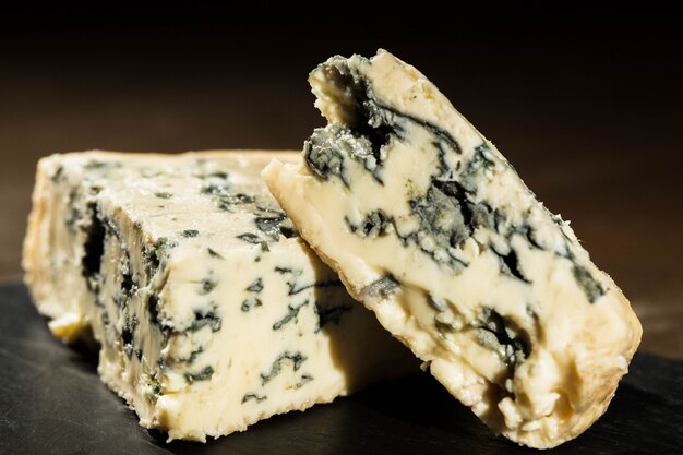 Close-up of cut blue cheese