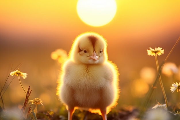 Close up on cute baby chicken