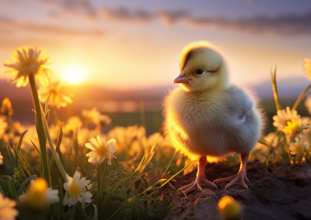 Close up on cute baby chicken