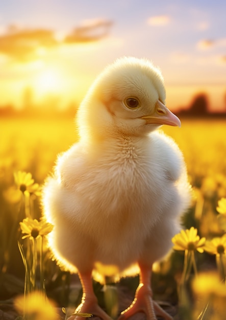Close up on cute baby chicken