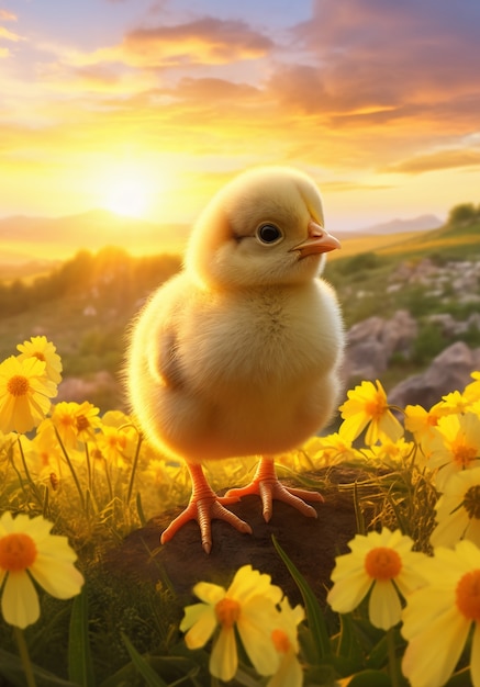 Free photo close up on cute baby chicken