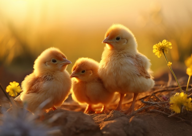 Free photo close up on cute baby chicks