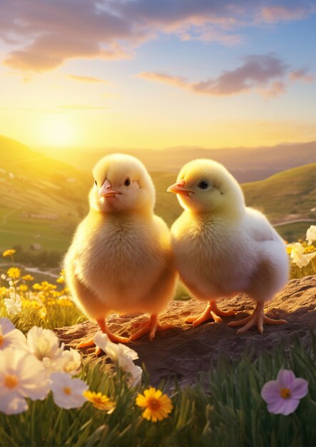 Close up on cute baby chicks