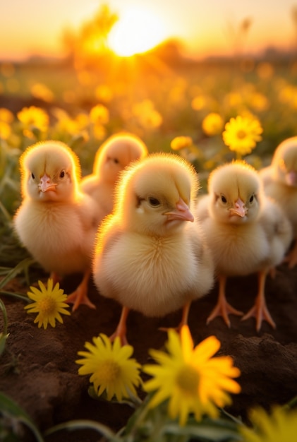 Close up on cute baby chicks