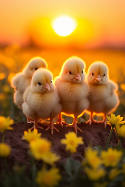 Close up on cute baby chicks