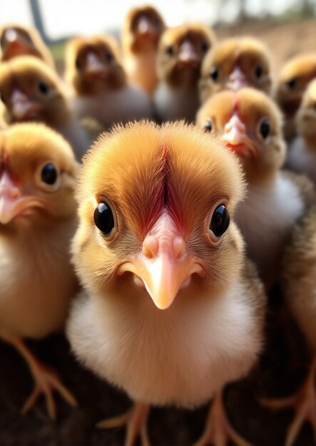 Близкий взгляд на милых маленьких цыплят