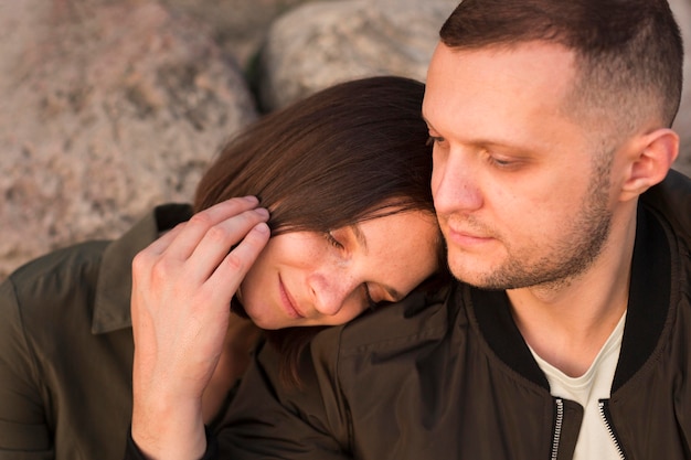 Close-up cute couple outdoors