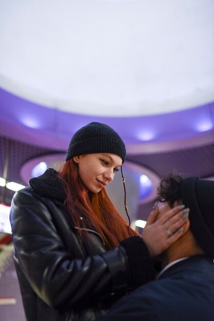 Close up cute romantic couple