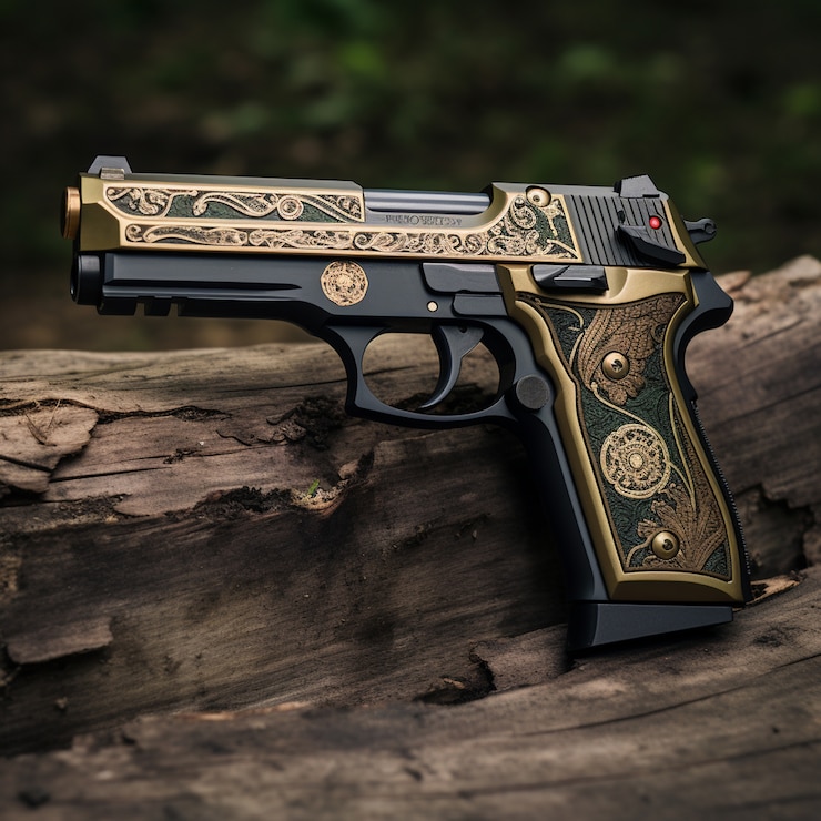 Free Photo close up on decorated gun in nature