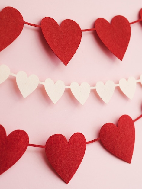 Free photo close-up decorations made of red and white hearts